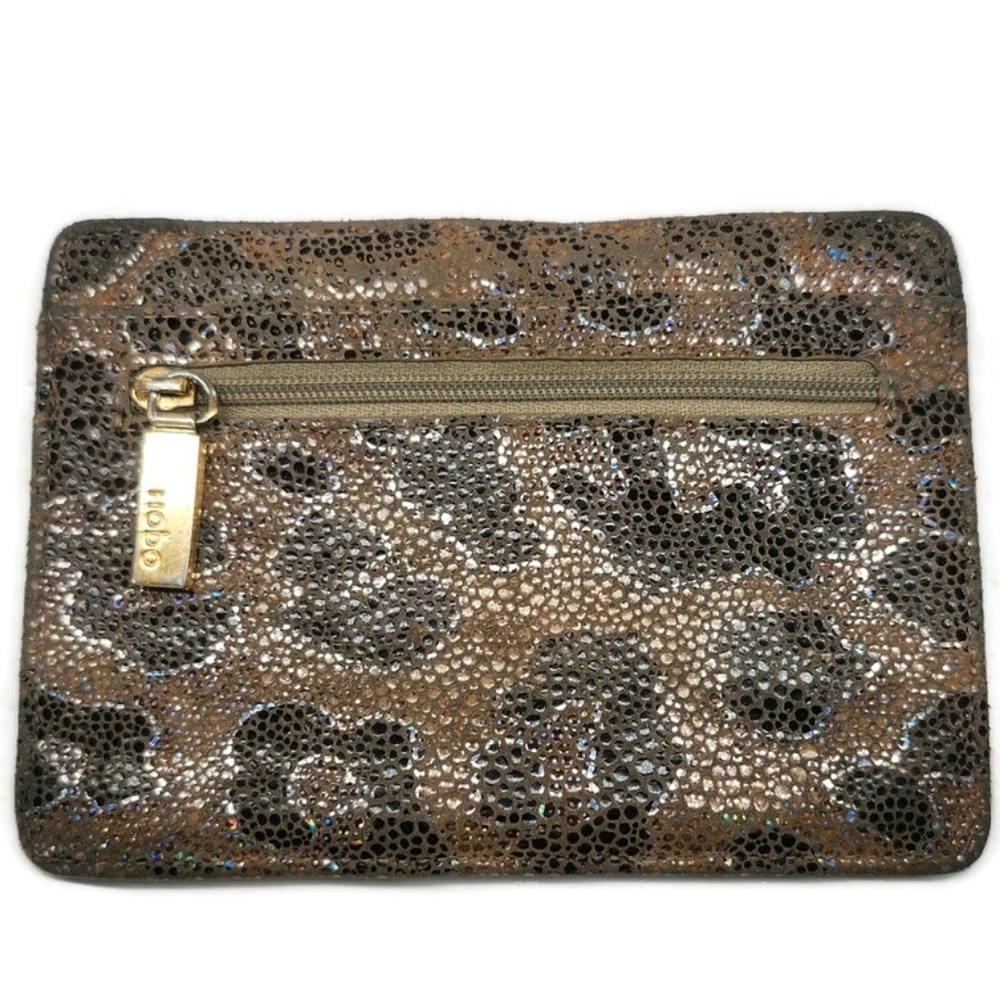 Hobo Jill Leather Euro Slide Card ID Passport Wallet In Halo Cheetah Shimmer